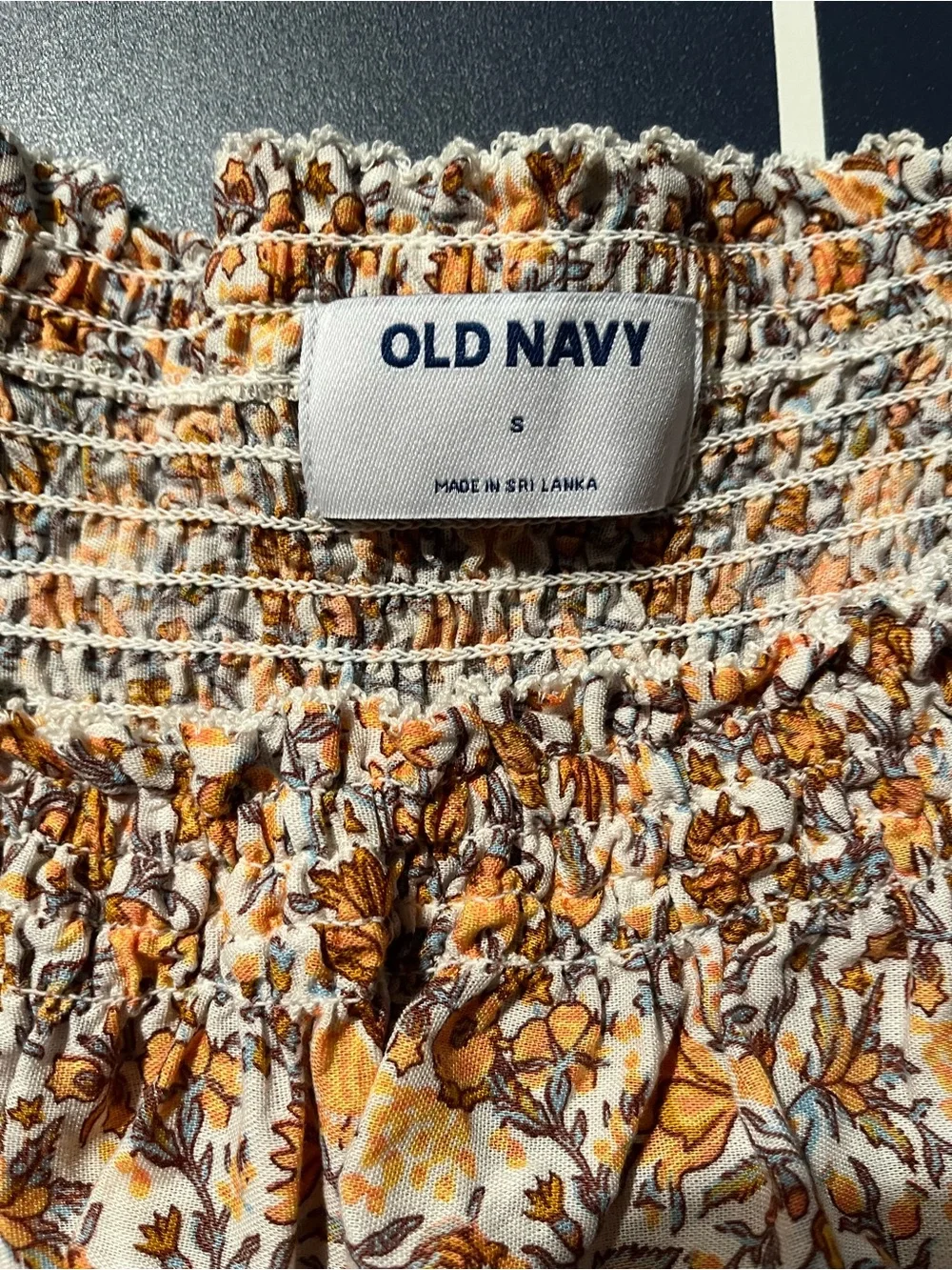 Old Navy Yellow Floral Smocked Puff-Sleeve Blouse